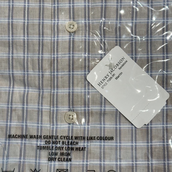 New Henry Jacobson, size Large, 100% cotton taupe plaid woven sport shirt - Picture 4 of 4